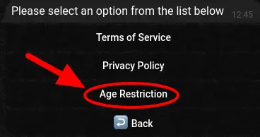 Selecting Age Restriction option in the settings