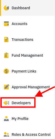 Select "Developers" from the menu in your Binance Pay Dashboard