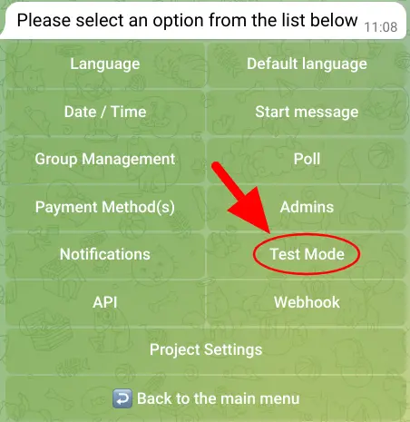 TGmembership Bot Settings - Test Mode