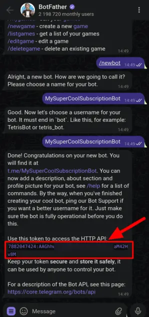 Step-by-step guide to creating a Telegram bot using BotFather for group management.