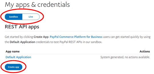 Create a PayPal app