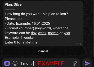 Subscription plan duration input field