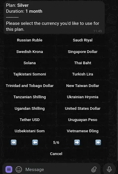 Subscription plan currency selection