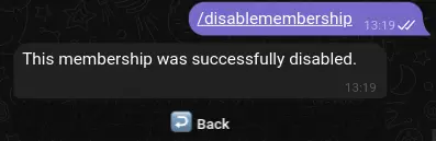 Success message after canceling a user's membership