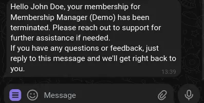 User notification after membership is canceled