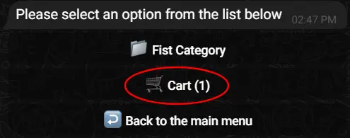 Screenshot of cart button and item counter in TGmembership eGoods.