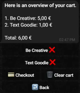 Screenshot of cart interface in TGmembership eGoods.