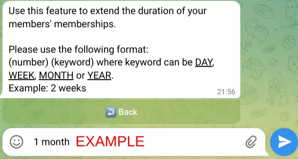 Selecting 'Extend Memberships Duration' from /members command in TGmembership bot