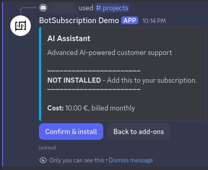Confirm & install an add-on Add-on details screen showing the Confirm & install button