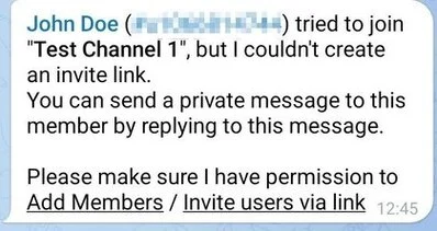 Telegram invite links permissions error