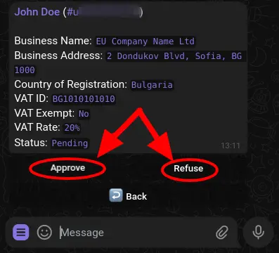 Approving or Refusing Business Details