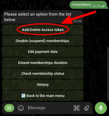 Creating a new access token in TGmembership