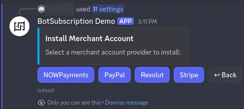 Payment provider selection screen showing PayPal option
