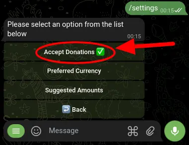 Enable the 'Accept Donations' option and specify your 'Preferred Currency'.