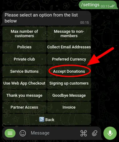 Within the 'Project Settings' menu, locate and select 'Accept Donations'.