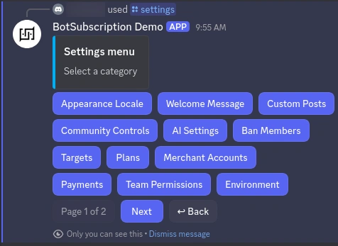 Bot settings menu showing AI Assistant