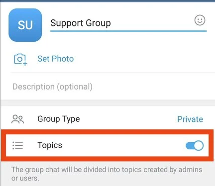 Open your group's settings and enable "Topics."