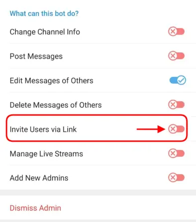 Telegram chat permissions settings