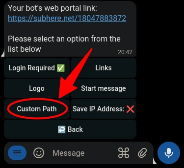 Custom Path option in BotSubscription Web Portal settings