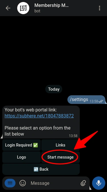 Accessing Web Portal settings in TGmembership bot.